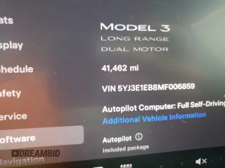 2021 Tesla Model 3 Long Range with VIN 5YJ3E1EB8MF006859, listed as a Copart auction lot 50344475 with 41,462 mi miles and Salvage Title. Bid and sale history available at DreamBid. Image 9.