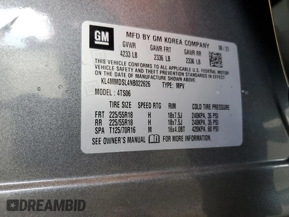 2022 Buick Encore GX Select с VIN KL4MMDSL4NB022626, выставлен на аукционе Copart как лот 59716515 с пробегом 38 095 миль миль и Списание • Salvage title. История ставок и продаж доступна на DreamBid. Изображение 13.