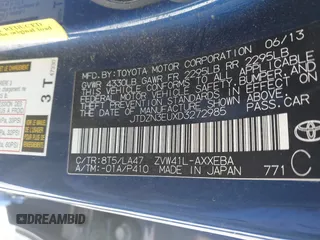 2013 Toyota Prius Two with VIN JTDZN3EUXD3272985, listed as a IAAI auction lot 42072007 with 135,785 mi miles and . Bid and sale history available at carsss.com. Image 9.