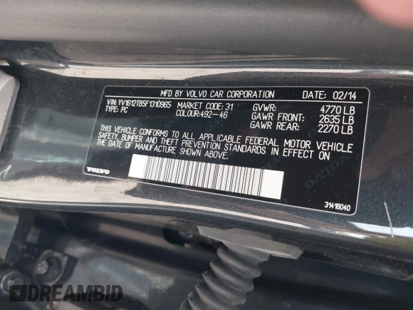 2015 Volvo S60 T5 Premier with VIN YV1612TB5F1310965, listed as a IAAI auction lot 42069463 with 107,178 mi miles. Bid and sale history available at carsss.com. Image 9.