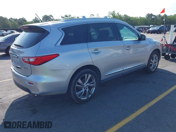 2013 Infiniti JX35 with VIN 5N1AL0MN5DC344635, listed as a IAAI auction lot 42150132 with 193,293 mi miles. Bid and sale history available at carsss.com. Image 4.