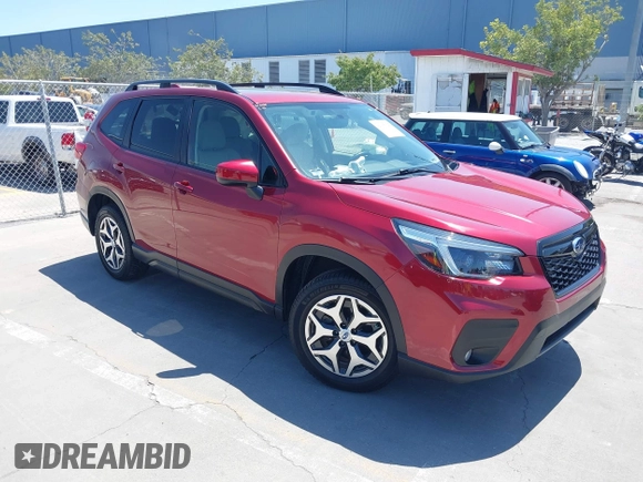 2021 Subaru Forester Premium z VIN JF2SKAJC6MH445546, wystawiony jako IAAI lot #42605027 z przebiegiem 56 712 mil mil oraz . Historia ofert i sprzedaży dostępna na DreamBid. Obrazek 1.
