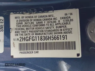 2006 Honda Civic Cpe EX with VIN 2HGFG11836H566191, listed as a IAAI auction lot 41590718 with 151,004 mi miles. Bid and sale history available at carsss.com. Image 9.