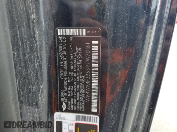 2009 MINI Hardtop z VIN WMWMF33559TW70161, wystawiony jako Copart lot #58711205 z przebiegiem 136 887 mil mil oraz Tytuł czysty. Historia ofert i sprzedaży dostępna na DreamBid. Obrazek 12.