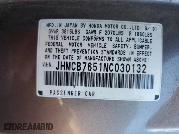 1992 Honda Accord LX z VIN JHMCB7651NC030132, wystawiony jako Copart lot #85348914 z przebiegiem 240 380 mil mil oraz Szkoda całkowita • Salvage title. Historia ofert i sprzedaży dostępna na DreamBid. Obrazek 14.