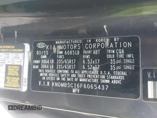 2015 Kia Sedona LX with VIN KNDMB5C16F6065437, listed as a IAAI auction lot 42079430 with 149,991 mi miles and . Bid and sale history available at DreamBid. Image 9.