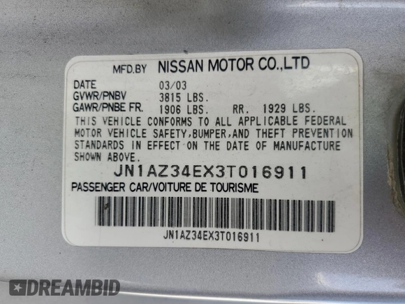 2003 Nissan 350Z Touring z VIN JN1AZ34EX3T016911, wystawiony jako Copart lot #54019395 z przebiegiem 163 228 mil mil oraz Czysty tytuł • Clean title. Historia ofert i sprzedaży dostępna na DreamBid. Obrazek 12.