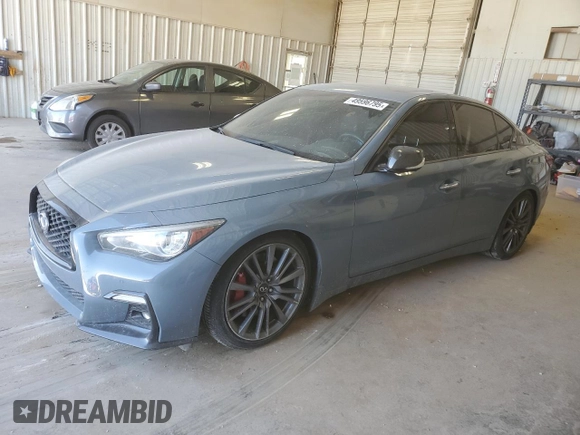 2021 Infiniti Q50 Red Sport 400 with VIN JN1FV7DR8MM881044, listed as a Copart auction lot 49596795 with 47,460 mi miles and Clean title. Bid and sale history available at DreamBid. Image 1.