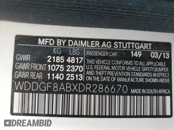 2013 Mercedes-Benz C 300 Sport с VIN WDDGF8ABXDR286670, выставлен на аукционе Copart как лот 61009525 с пробегом 125 791 миль миль и Списание • Salvage title. История ставок и продаж доступна на DreamBid. Изображение 12.