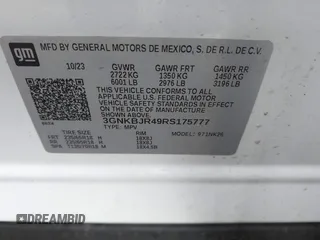 2024 Chevrolet Blazer LT с VIN 3GNKBJR49RS175777, выставлен на аукционе IAAI как лот 42376620 с пробегом 37 570 миль миль и . История ставок и продаж доступна на DreamBid. Изображение 9.