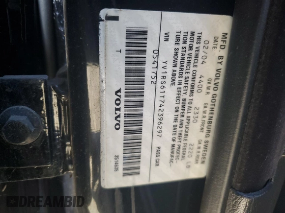 2004 Volvo S60 with VIN YV1RS61T742396297, listed as a Copart auction lot 47384605 with 125,302 mi miles and Salvage Title. Bid and sale history available at carsss.com. Image 15.