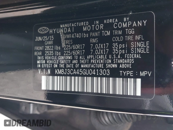 2016 Hyundai Tucson SE z VIN KM8J3CA45GU041303, wystawiony jako IAAI lot #42463591 z przebiegiem 96 516 mil mil oraz . Historia ofert i sprzedaży dostępna na DreamBid. Obrazek 9.
