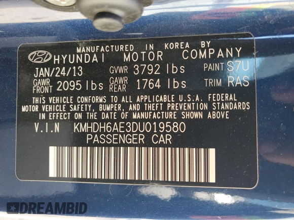 2013 Hyundai Elantra Coupe SE with VIN KMHDH6AE3DU019580, listed as a Copart auction lot 84892324 with 89,273 mi miles and Salvage Title. Bid and sale history available at carsss.com. Image 14.