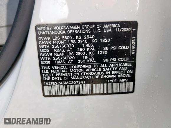 2021 Volkswagen Atlas SE z VIN 1V2PE2CA5MC207941, wystawiony jako Copart lot #62514845 z przebiegiem 98 446 mil mil oraz Czysty tytuł • Clean title. Historia ofert i sprzedaży dostępna na DreamBid. Obrazek 14.