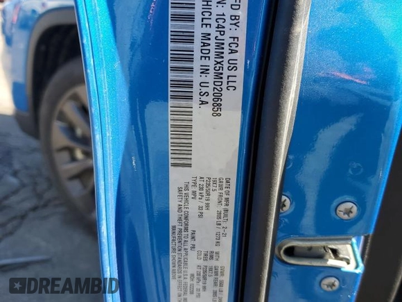 2021 Jeep Cherokee Latitude Lux z VIN 1C4PJMMX5MD206858, wystawiony jako Copart lot #52946925 z przebiegiem 47 495 mil mil oraz Szkoda całkowita • Salvage title. Historia ofert i sprzedaży dostępna na DreamBid. Obrazek 12.