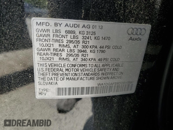 2013 Audi Q7 S line Prestige с VIN WA1DGAFE6DD010580, выставлен на аукционе Copart как лот 55245265 с пробегом 138 382 миль миль и Чистый • Clean title. История ставок и продаж доступна на DreamBid. Изображение 12.
