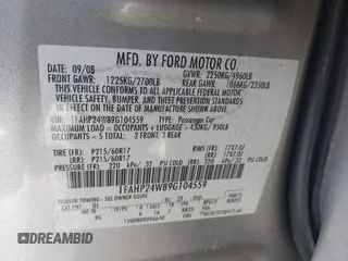 2009 Ford Taurus SEL with VIN 1FAHP24W89G104559, listed as a IAAI auction lot 41363916 with 89,297 mi miles. Bid and sale history available at carsss.com. Image 9.