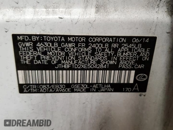 2014 Lexus IS 250 with VIN JTHBF1D2XE5042841, listed as a Copart auction lot 80732934 with 155,045 mi miles and Salvage Title. Bid and sale history available at carsss.com. Image 14.