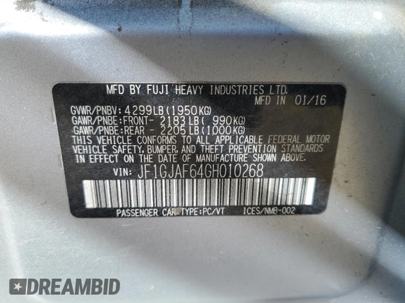 2016 Subaru Impreza Premium z VIN JF1GJAF64GH010268, wystawiony jako Copart lot #50031385 z przebiegiem 198 418 mil mil oraz Szkoda całkowita • Salvage title. Historia ofert i sprzedaży dostępna na DreamBid. Obrazek 14.