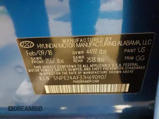 2018 Hyundai Sonata SE with VIN 5NPE24AF3JH690907, listed as a IAAI auction lot 41240554 with 35,457 mi miles and . Bid and sale history available at DreamBid. Image 9.