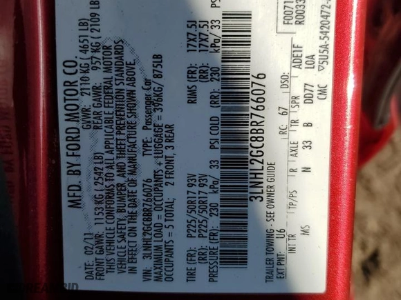 2011 Lincoln MKZ with VIN 3LNHL2GC8BR766076, listed as a Copart auction lot 48201685 with 151,151 mi miles and Salvage Title. Bid and sale history available at carsss.com. Image 12.