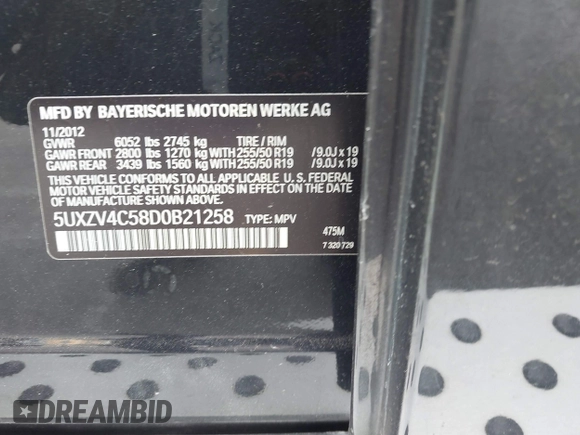 2013 BMW X5 xDrive35i z VIN 5UXZV4C58D0B21258, wystawiony jako IAAI lot #42189297 z przebiegiem 119 131 mil mil oraz . Historia ofert i sprzedaży dostępna na DreamBid. Obrazek 9.