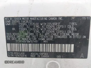 2011 Toyota RAV4 Ltd with VIN 2T3YF4DV1BW101481, listed as a IAAI auction lot 41321980 with 104,263 mi miles. Bid and sale history available at carsss.com. Image 9.