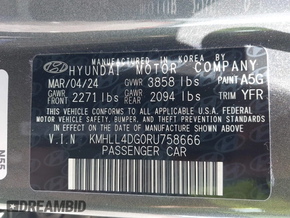 2024 Hyundai Elantra SE z VIN KMHLL4DG0RU758666, wystawiony jako IAAI lot #42442783 z przebiegiem 24 955 mil mil oraz . Historia ofert i sprzedaży dostępna na DreamBid. Obrazek 9.