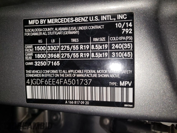 2015 Mercedes-Benz GL-Class GL 450 with VIN 4JGDF6EE4FA501737, listed as a Copart auction lot 43972504 with Not Provided miles. Bid and sale history available at carsss.com. Image 13.