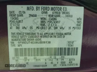 2006 Ford Explorer Eddie Bauer with VIN 1FMEU74E06UB08138, listed as a IAAI auction lot 42485188 with 196,708 mi miles and . Bid and sale history available at DreamBid. Image 9.