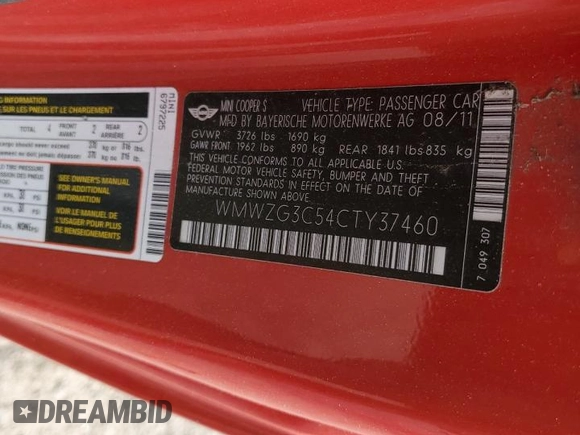 2012 MINI Clubman S z VIN WMWZG3C54CTY37460, wystawiony jako Copart lot #53985705 z przebiegiem Nie podano mil oraz Szkoda całkowita • Salvage title. Historia ofert i sprzedaży dostępna na DreamBid. Obrazek 13.