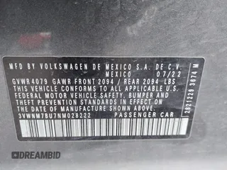2022 Volkswagen Jetta with VIN 3VWNM7BU7NM028222, listed as a IAAI auction lot 41348223 with 50,623 mi miles and . Bid and sale history available at DreamBid. Image 9.