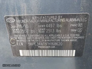 2015 Hyundai Sonata 2.4L Limited with VIN 5NPE34AF8FH168620, listed as a IAAI auction lot 42077041 with 175,010 mi miles. Bid and sale history available at carsss.com. Image 9.