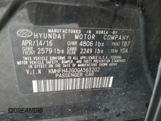 2016 Hyundai Azera Limited с VIN KMHFH4JG0GA563202, выставлен на аукционе Copart как лот 55341115 с пробегом Не указан миль и Списание • Salvage title. История ставок и продаж доступна на DreamBid. Изображение 13.