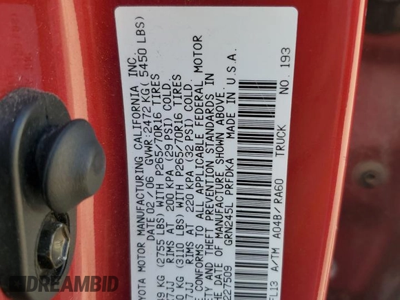 2006 Toyota Tacoma z VIN 5TELU42N66Z227509, wystawiony jako Copart lot #52991225 z przebiegiem 165 769 mil mil oraz Szkoda całkowita • Salvage title. Historia ofert i sprzedaży dostępna na DreamBid. Obrazek 14.