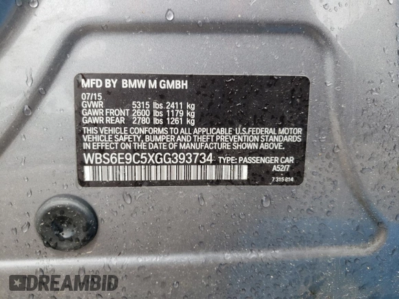 2016 BMW M6 z VIN WBS6E9C5XGG393734, wystawiony jako Copart lot #70883954 z przebiegiem Nie podano mil oraz Nie do naprawy • Non repairable. Historia ofert i sprzedaży dostępna na DreamBid. Obrazek 13.