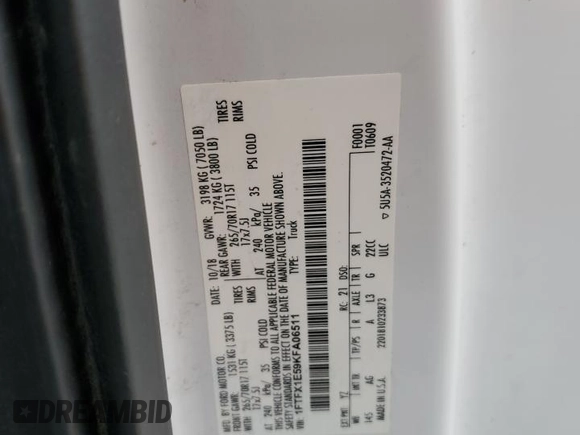 2019 Ford F-150 XL with VIN 1FTFX1E59KFA06511, listed as a Copart auction lot 80884844 with 104,543 mi miles and Salvage title. Bid and sale history available at DreamBid. Image 12.