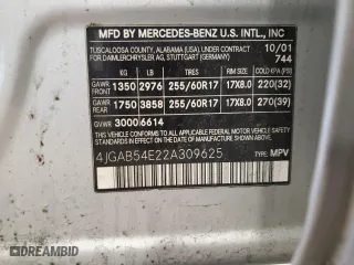 2002 Mercedes-Benz M-Class with VIN 4JGAB54E22A309625, listed as a Copart auction lot 51300405 with 90,227 mi miles and Salvage Title. Bid and sale history available at carsss.com. Image 12.