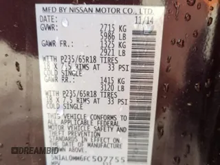 2015 Infiniti QX60 with VIN 5N1AL0MM6FC507755, listed as a Copart auction lot 54202075 with 138,426 mi miles and Salvage Title. Bid and sale history available at DreamBid. Image 14.