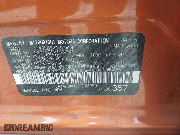 2020 Mitsubishi Outlander ES z VIN JA4AP3AU9LU028969, wystawiony jako IAAI lot #42503716 z przebiegiem 67 234 mil mil oraz . Historia ofert i sprzedaży dostępna na DreamBid. Obrazek 9.