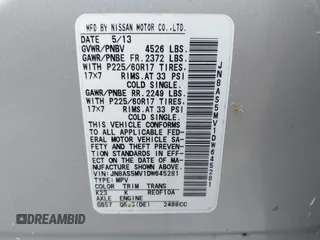 2013 Nissan Rogue S with VIN JN8AS5MV1DW645281, listed as a IAAI auction lot 42035789 with 124,423 mi miles and . Bid and sale history available at DreamBid. Image 9.