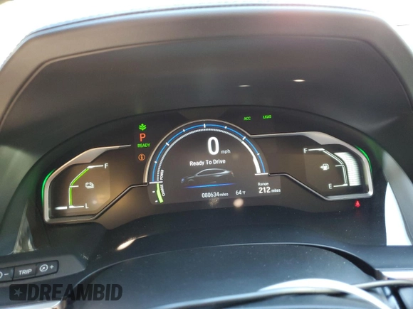 2018 Honda Clarity Plug-In Hybrid with VIN JHMZC5F19JC020788, listed as a Copart auction lot 82557374 with 80,634 mi miles and Salvage Title. Bid and sale history available at carsss.com. Image 9.