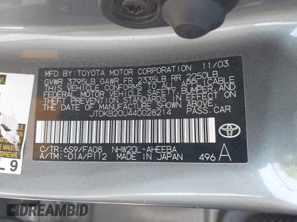 2004 Toyota Prius z VIN JTDKB20U440028214, wystawiony jako IAAI lot #42496772 z przebiegiem 218 863 mil mil oraz . Historia ofert i sprzedaży dostępna na DreamBid. Obrazek 9.