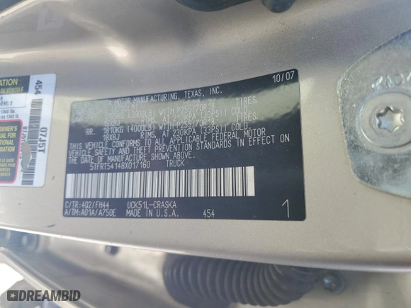 2008 Toyota Tundra 2WD Truck with VIN 5TFRT54148X017160, listed as a Copart auction lot 46846785 with NaN miles and Salvage Title. Bid and sale history available at carsss.com. Image 12.