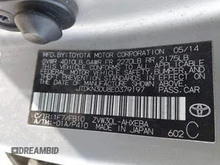 2014 Toyota Prius Four with VIN JTDKN3DU8E0379197, listed as a IAAI auction lot 42003799 with 149,750 mi miles. Bid and sale history available at carsss.com. Image 9.
