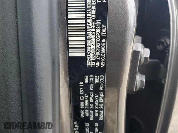 2016 FIAT 500X Easy with VIN ZFBCFXBT0GP383101, listed as a Copart auction lot 61147345 with 70,763 mi miles and Salvage title. Bid and sale history available at DreamBid. Image 14.