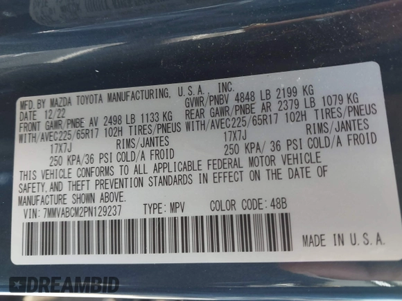 2023 Mazda CX-50 S Preferred Plus с VIN 7MMVABCM2PN129237, выставлен на аукционе IAAI как лот 41584165 с пробегом 43 174 миль миль и . История ставок и продаж доступна на DreamBid. Изображение 9.