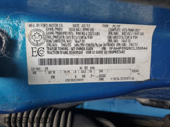 2012 Ford Focus SEL with VIN 1FAHP3M26CL350544, listed as a Copart auction lot 49607145 with 379,792 mi miles and Salvage Title. Bid and sale history available at carsss.com. Image 12.
