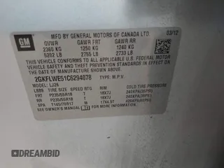 2012 GMC Terrain SLT-2 with VIN 2GKFLWE51C6294078, listed as a IAAI auction lot 41371798 with 226,903 mi miles. Bid and sale history available at carsss.com. Image 9.