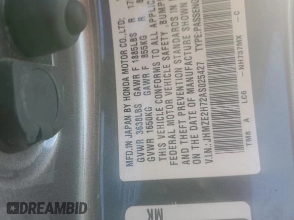 2010 Honda Insight EX with VIN JHMZE2H72AS025427, listed as a Copart auction lot 54983775 with 184,052 mi miles and Salvage Title. Bid and sale history available at DreamBid. Image 13.